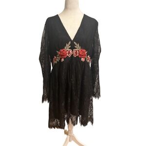 Shein Curve 3XL Black Lace Embroidered witchy Whimsygoth Renfest romantic‎ dress
